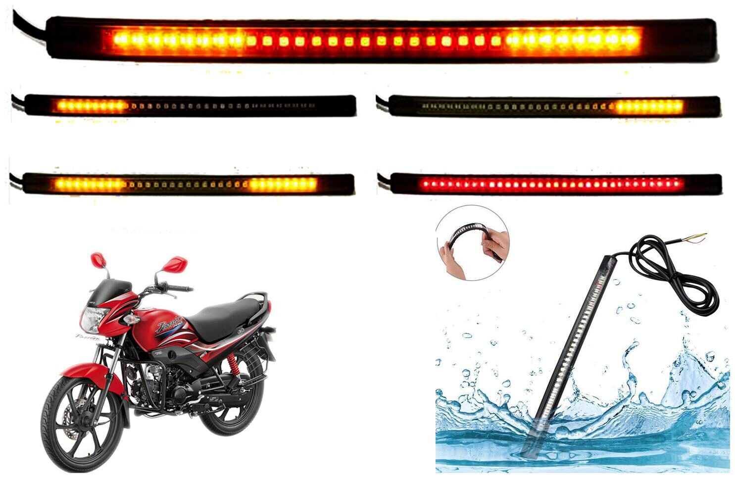 

SHOP4U Brake Stop Turn Signal 48 SMD Flexible LED Strip Tail Light for Hero Passion Pro