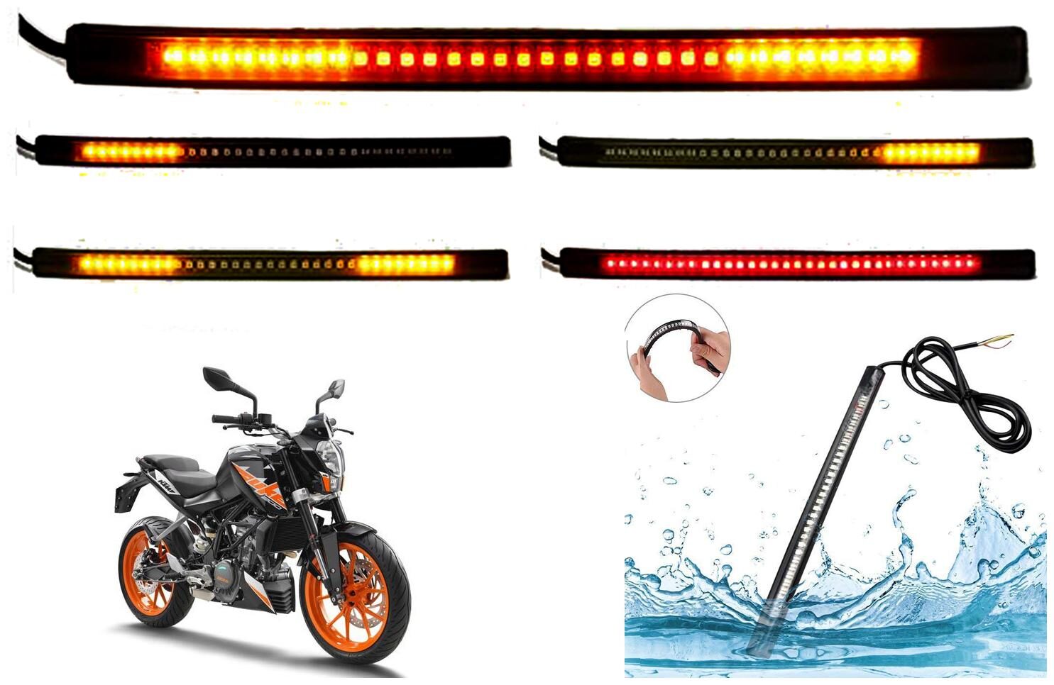 

SHOP4U Brake Stop Turn Signal 48 SMD Flexible LED Strip Tail Light for KTM Duke 200