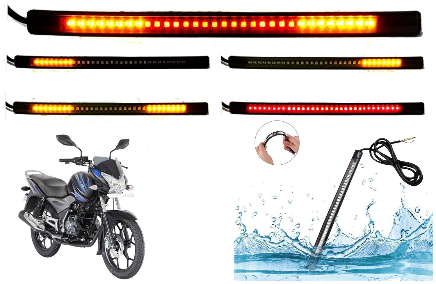 

SHOP4U Brake Stop Turn Signal 48 SMD Flexible LED Strip Tail Light for Bajaj Discover 125T