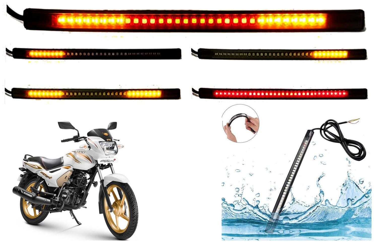 

SHOP4U Brake Stop Turn Signal 48 SMD Flexible LED Strip Tail Light for TVS Star City Plus