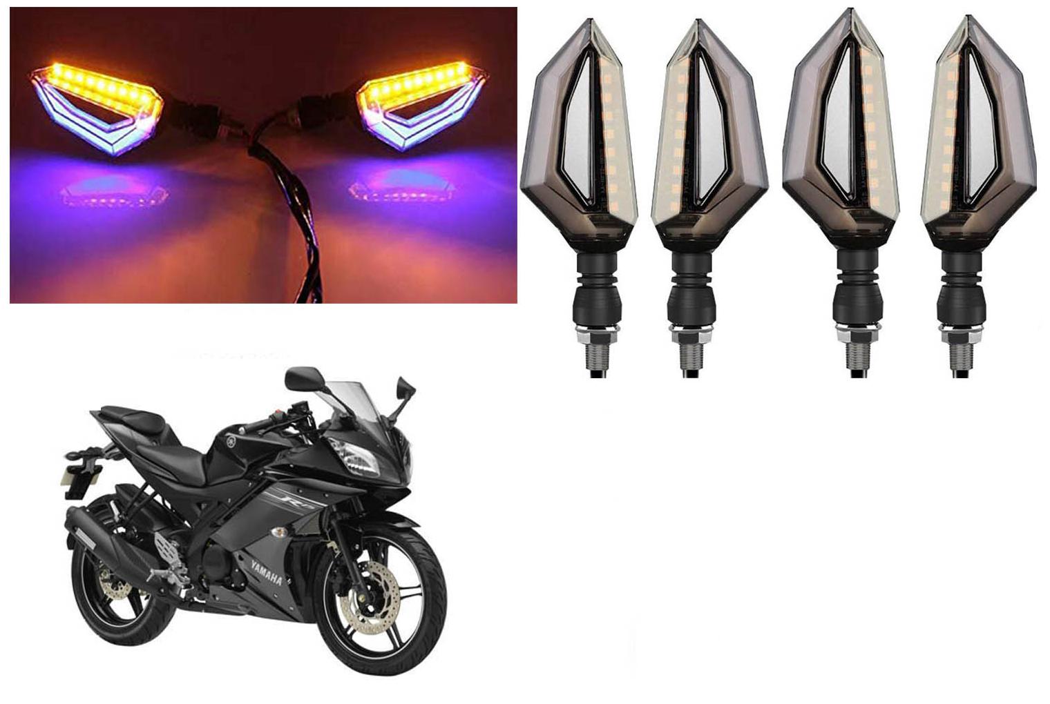 

SHOP4U Front Side Rear D Shape Dual Color DRL Indicator Light for Yamaha YZF R15S ( Blue Yellow Pack of 4 )