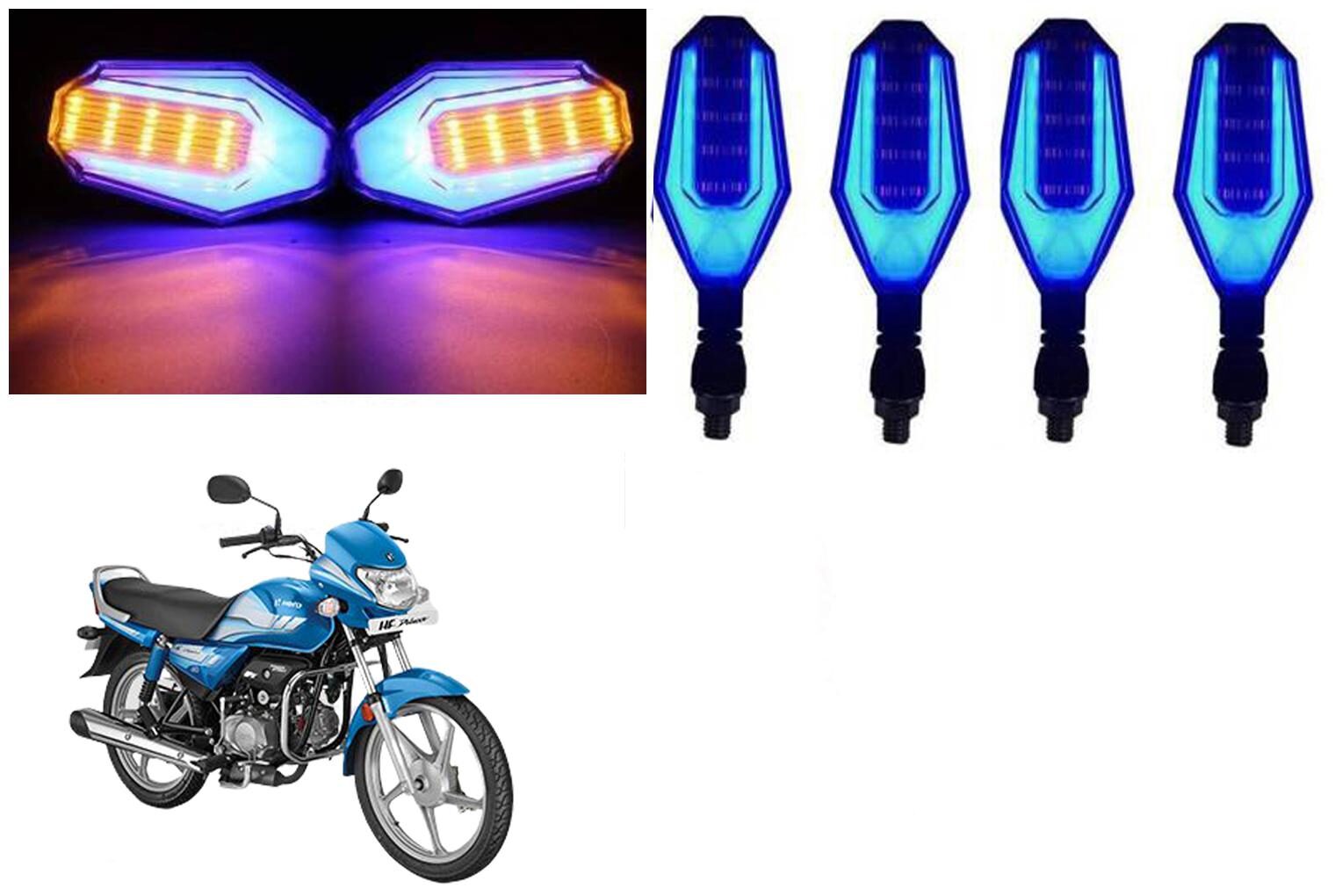 

SHOP4U Front Side Rear U Shape Dual Color DRL Indicator Light for Hero HF Deluxe BS6 ( Blue Yellow Pack of 4 )
