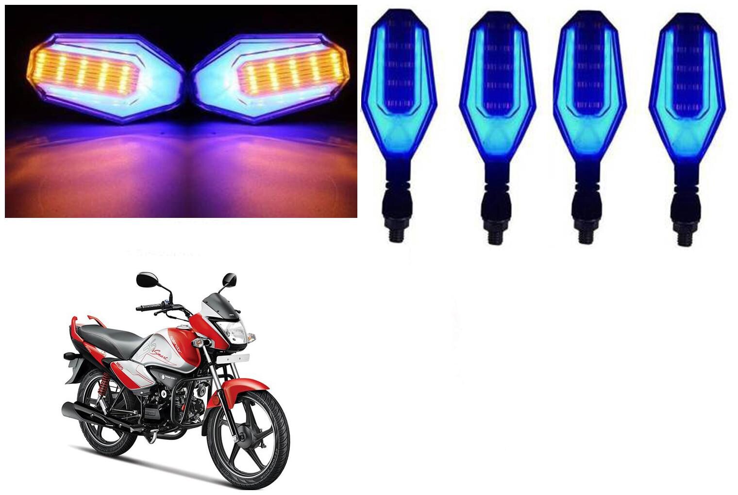

SHOP4U Front Side Rear U Shape Dual Color DRL Indicator Light for Hero Super Splendor I Smart ( Blue Yellow Pack of 4 )
