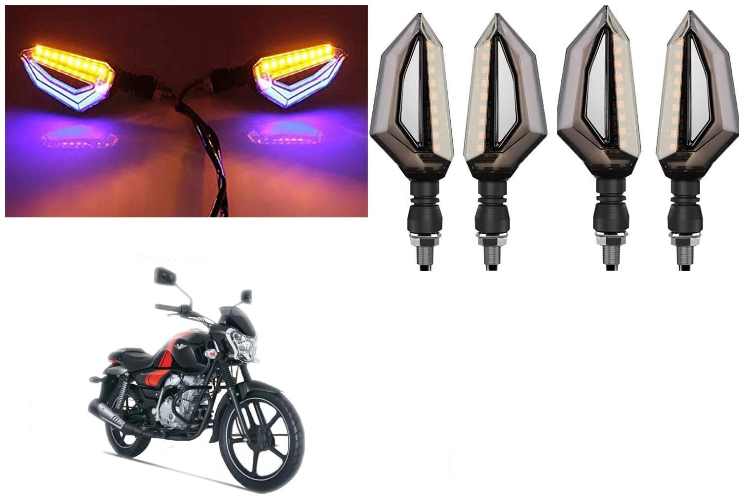 

SHOP4U Front Side Rear D Shape Dual Color DRL Indicator Light for Bajaj V12 ( Blue Yellow Pack of 4 )