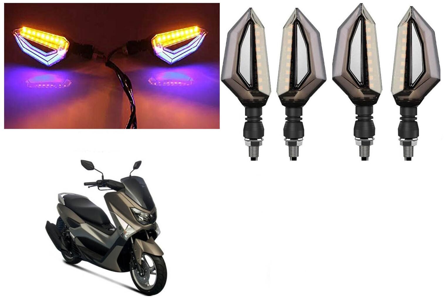 

SHOP4U Front Side Rear D Shape Dual Color DRL Indicator Light for Yamaha N Max ( Blue Yellow Pack of 4 )
