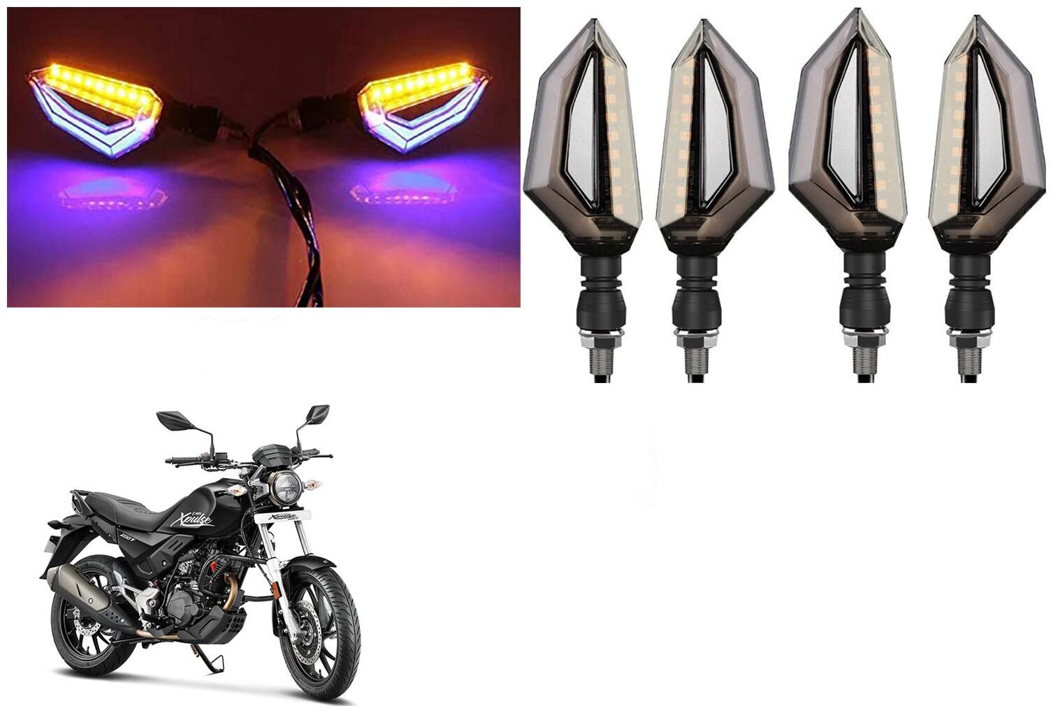 

SHOP4U Front Side Rear D Shape Dual Color DRL Indicator Light for Hero XPulse 200T ( Blue Yellow Pack of 4 )