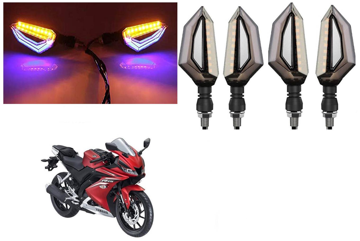 

SHOP4U Front Side Rear D Shape Dual Color DRL Indicator Light for Yamaha YZF R15 V3 ( Blue Yellow Pack of 4 )