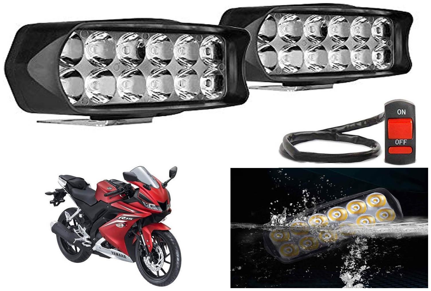 

SHOP4U L22 Waterproof 12 LED Fog Light Head Lamp for Yamaha YZF R15 V3 (Set of 2 Free On Off Switch)