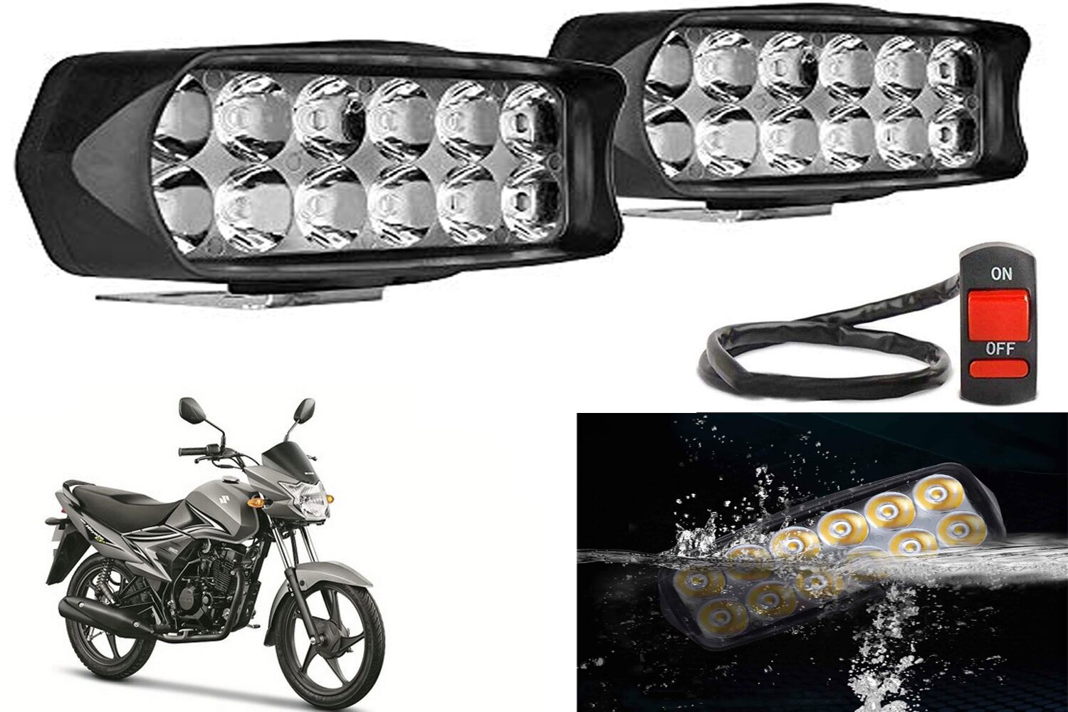 

SHOP4U L22 Waterproof 12 LED Fog Light Head Lamp for Suzuki Hayate (Set of 2 Free On Off Switch)