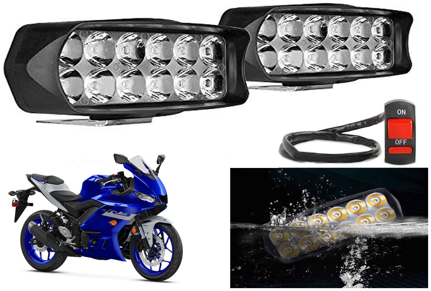 

SHOP4U L22 Waterproof 12 LED Fog Light Head Lamp for Yamaha YZF R3 (Set of 2 Free On Off Switch)