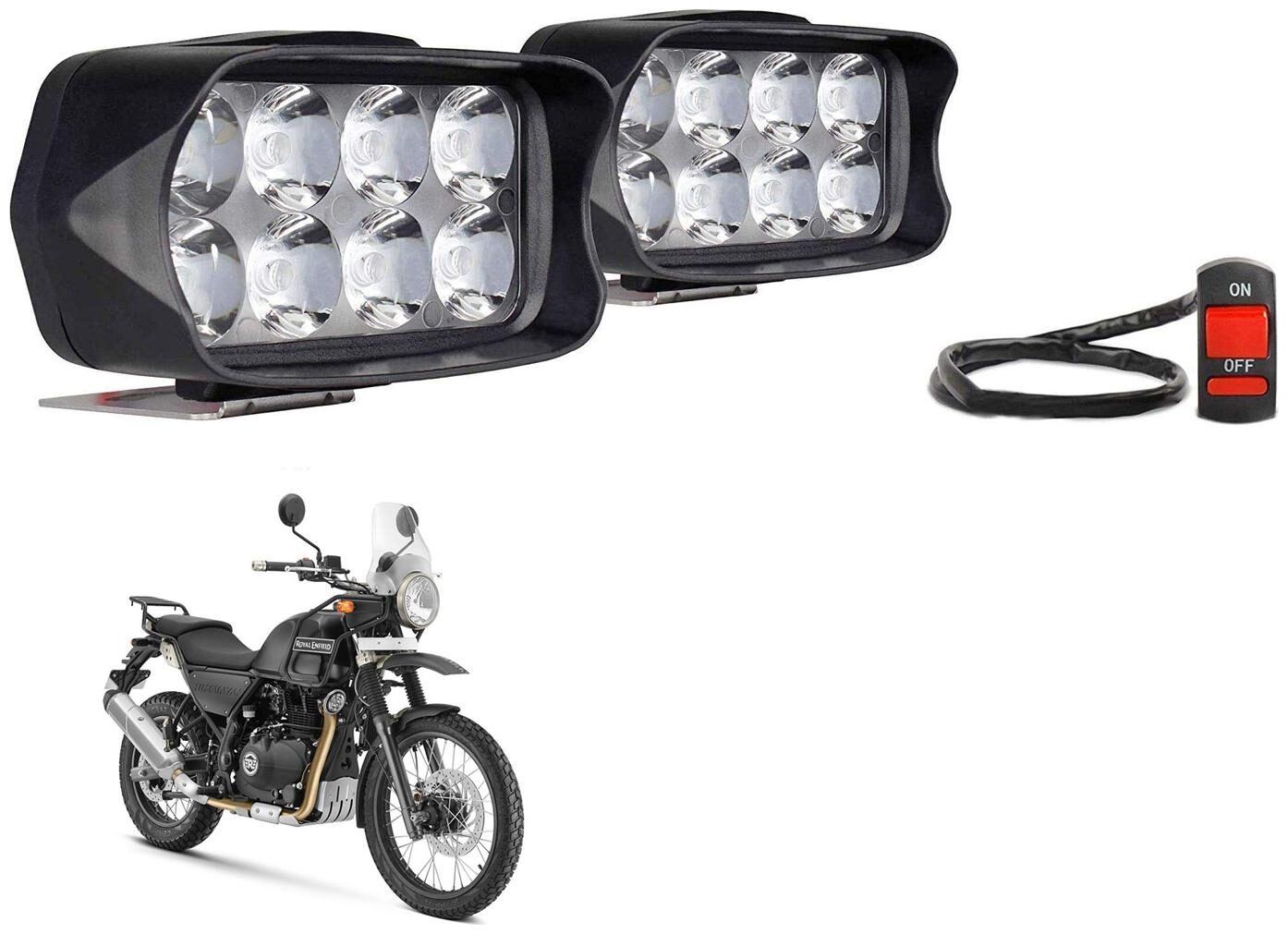 

SHOP4U Shillon 8 LED Fog Light Mirror Mount Driving Spot Lamp with On Off Switch For Royal Enfield Himalayan ( Black Pack of 2 )
