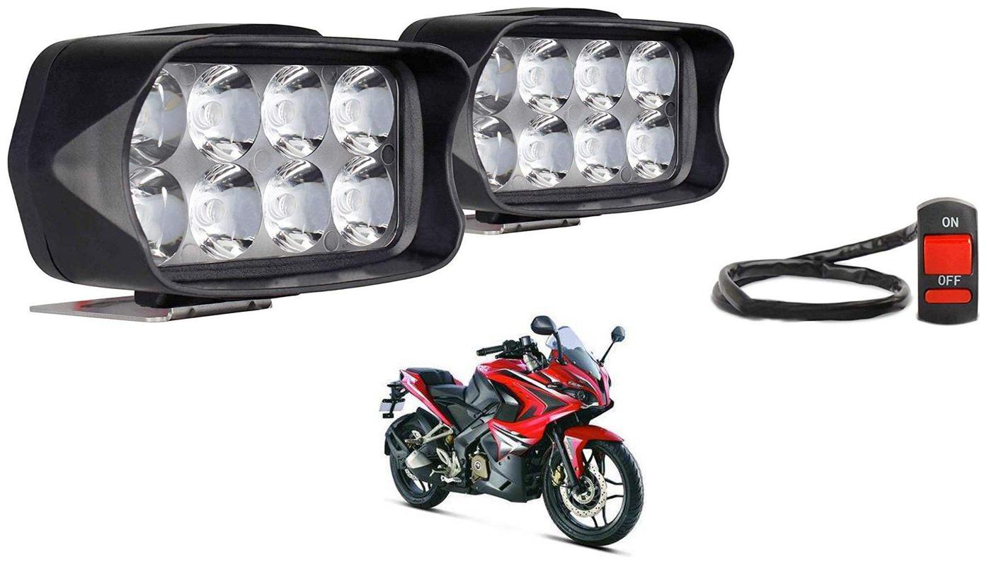

SHOP4U Shillon 8 LED Fog Light Mirror Mount Driving Spot Lamp with On Off Switch For Bajaj Pulsar RS200 ( Black Pack of 2 )
