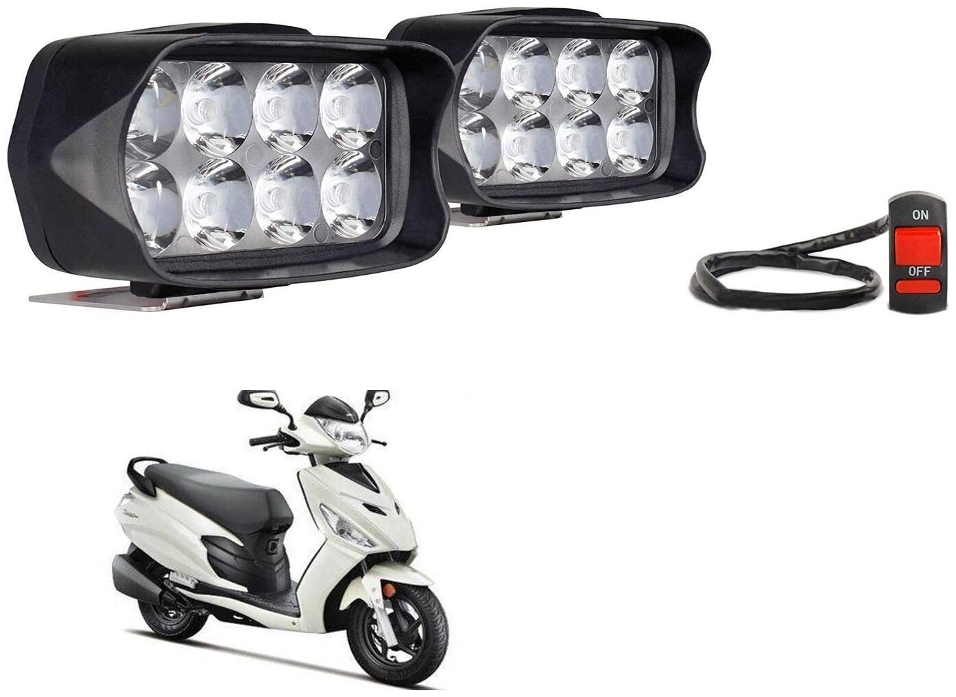 

SHOP4U Shillon 8 LED Fog Light Mirror Mount Driving Spot Lamp with On Off Switch For Hero Dash ( Black Pack of 2 )