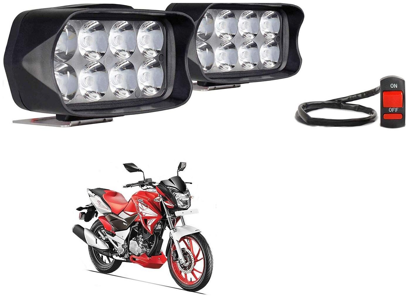 

SHOP4U Shillon 8 LED Fog Light Mirror Mount Driving Spot Lamp with On Off Switch For Hero Xtreme 200S ( Black Pack of 2 )