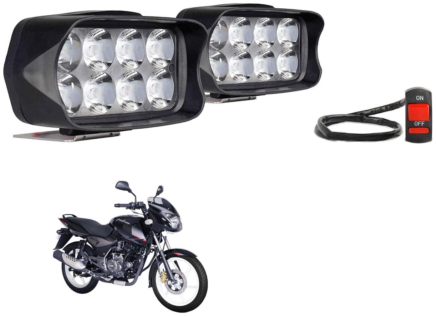 

SHOP4U Shillon 8 LED Fog Light Mirror Mount Driving Spot Lamp with On Off Switch For Bajaj Pulsar 150 ( Black Pack of 2 )
