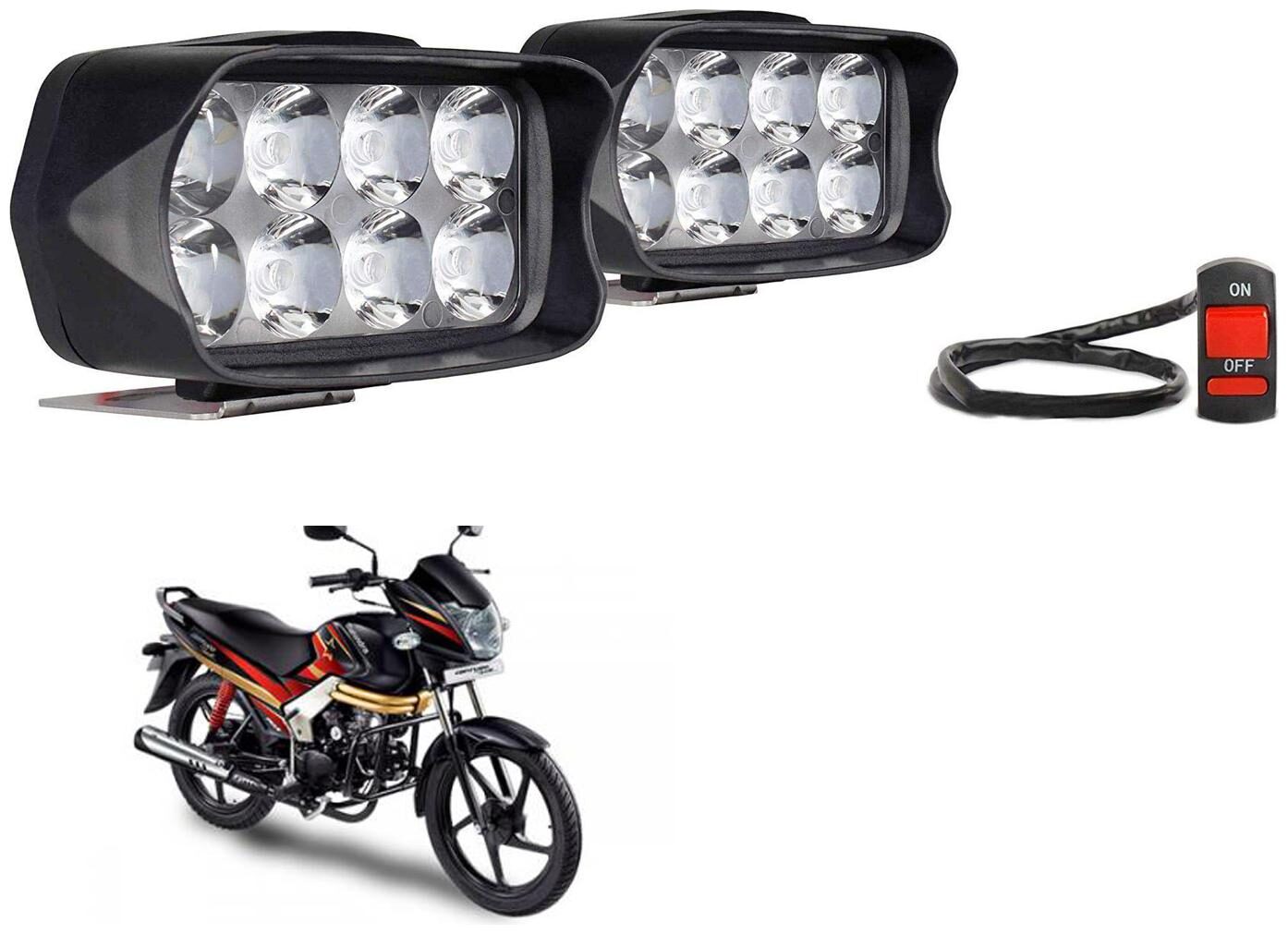 

SHOP4U Shillon 8 LED Fog Light Mirror Mount Driving Spot Lamp with On Off Switch For Mahindra Centuro ( Black Pack of 2 )