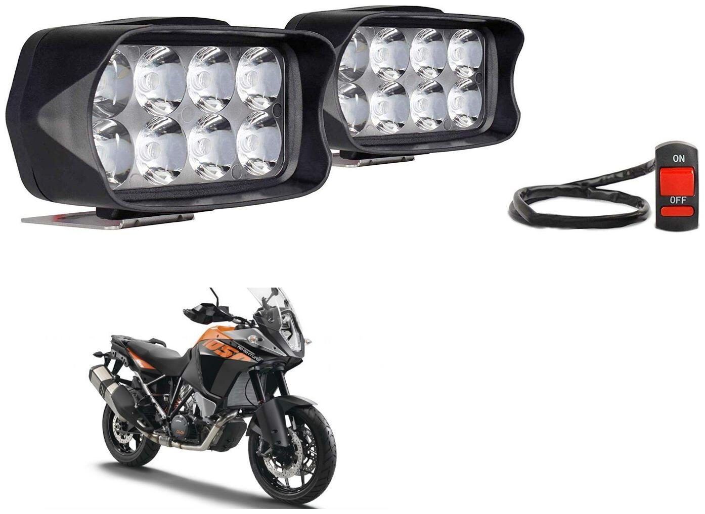 

SHOP4U Shillon 8 LED Fog Light Mirror Mount Driving Spot Lamp with On Off Switch For KTM Adventure 150 ( Black Pack of 2 )