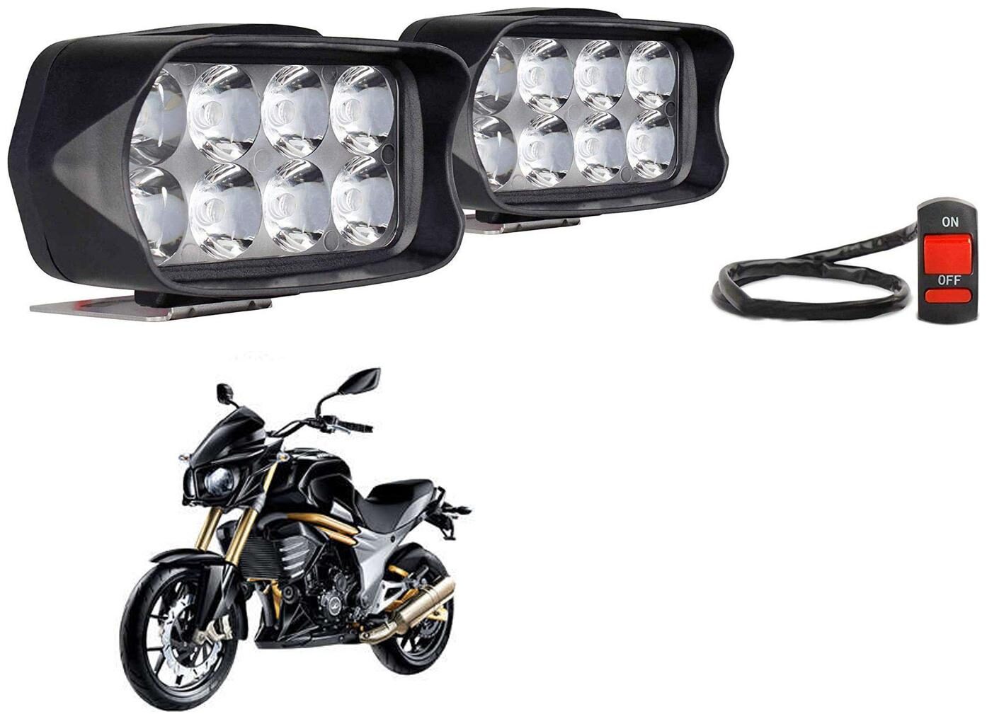 

SHOP4U Shillon 8 LED Fog Light Mirror Mount Driving Spot Lamp with On Off Switch For Mahindra Mojo ( Black Pack of 2 )