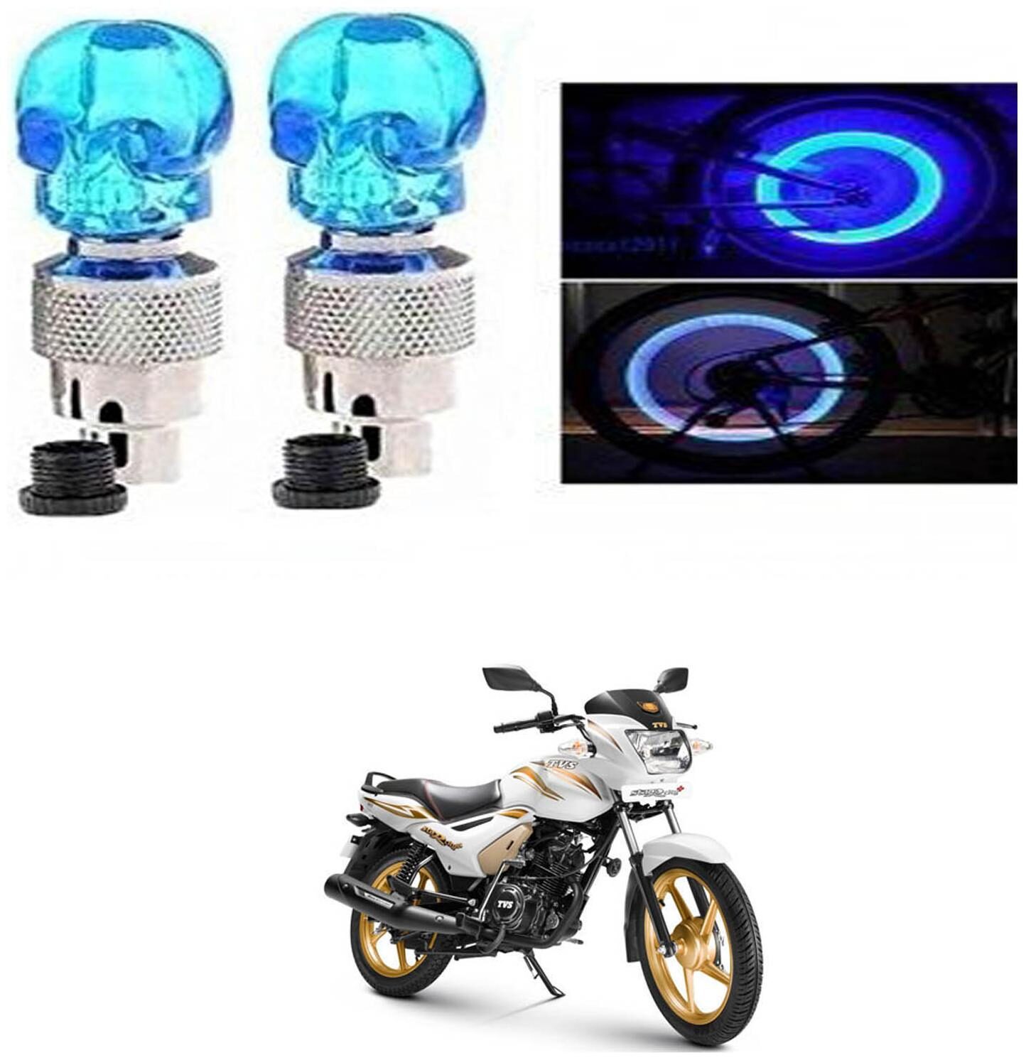 

SHOP4U Skull Wheel Tyre Light With Motion Sensor for TVS Star City Plus (Blue Pack of 2 )