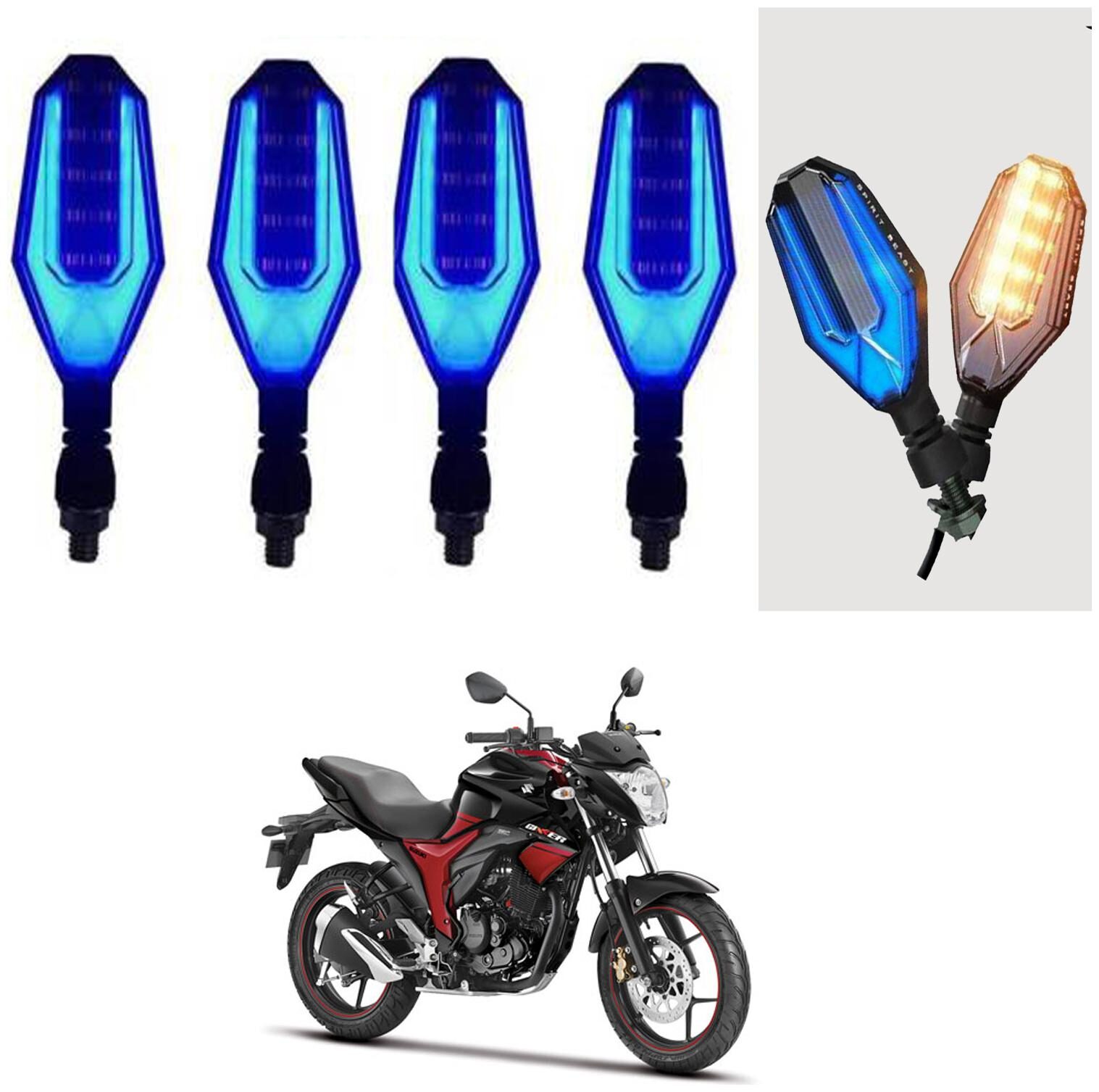

SHOP4U U Shape Side Blinker LED Indicator Light Front Rear Light for Suzuki Gixxer ( Blue and Yellow )