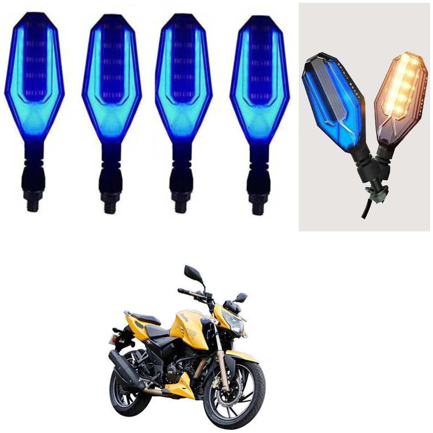 

SHOP4U U Shape Side Blinker LED Indicator Light Front Rear Light for TVS Apache RTR 200 4V ( Blue and Yellow )