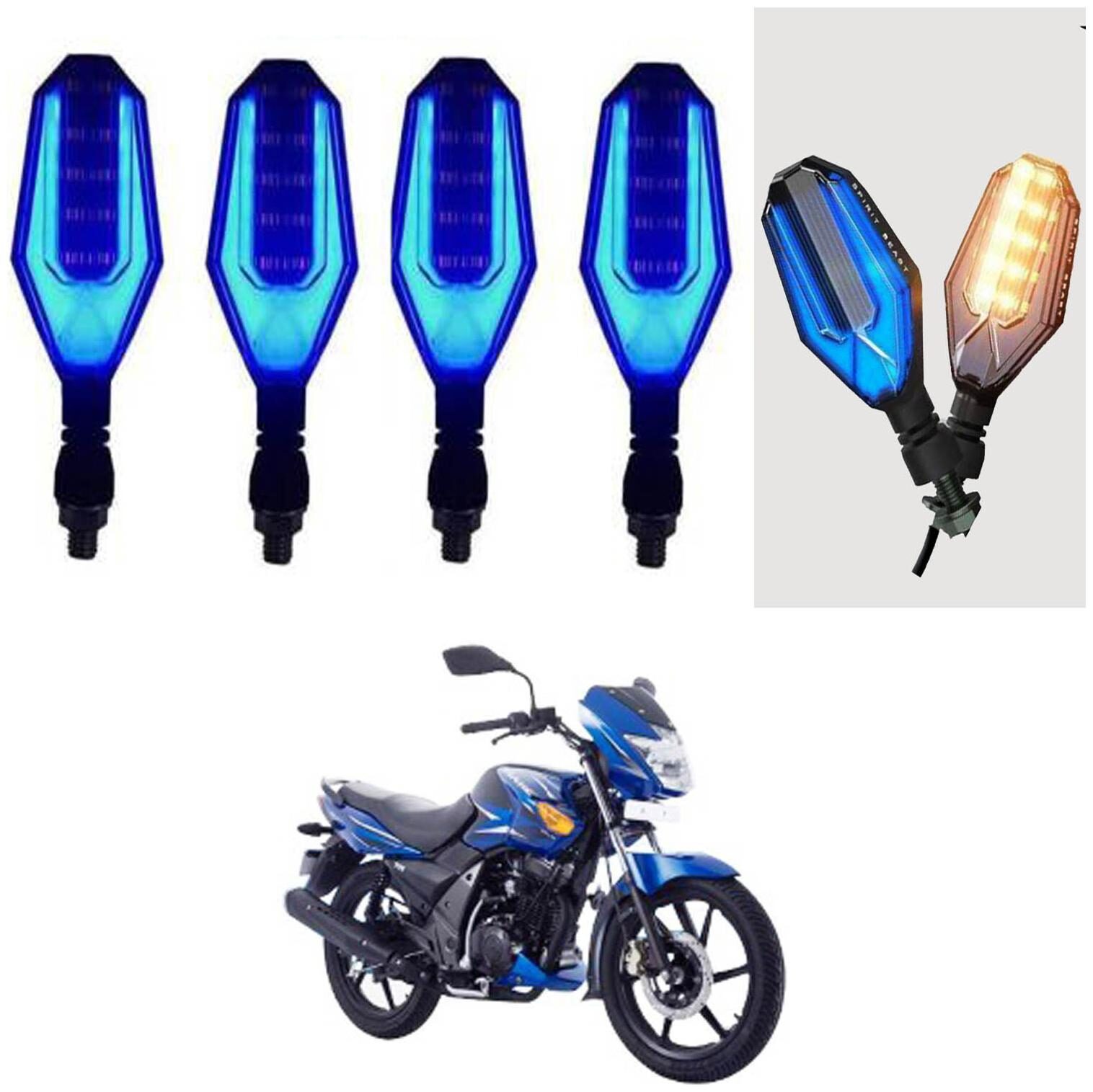

SHOP4U U Shape Side Blinker LED Indicator Light Front Rear Light for TVS Flame ( Blue and Yellow )