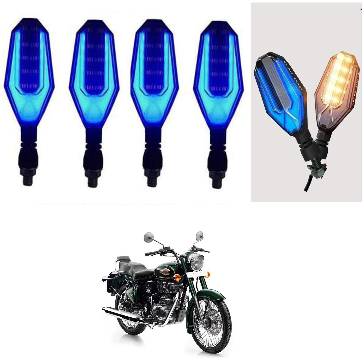

SHOP4U U Shape Side Blinker LED Indicator Light Front Rear Light for Royal Enfield Bullet 500 ( Blue and Yellow )