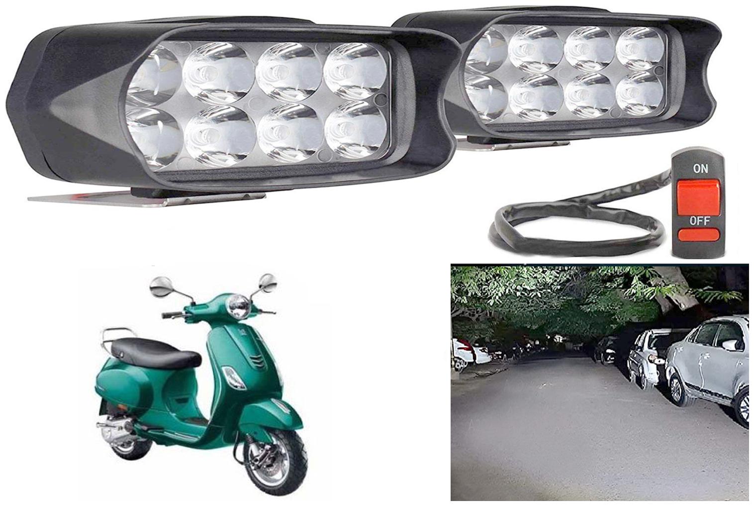 

SHOP4U Waterproof 8 LED Fog Light Head Lamp for Piaggio Vespa VXL 150 (Set of 2 Free On Off Switch)