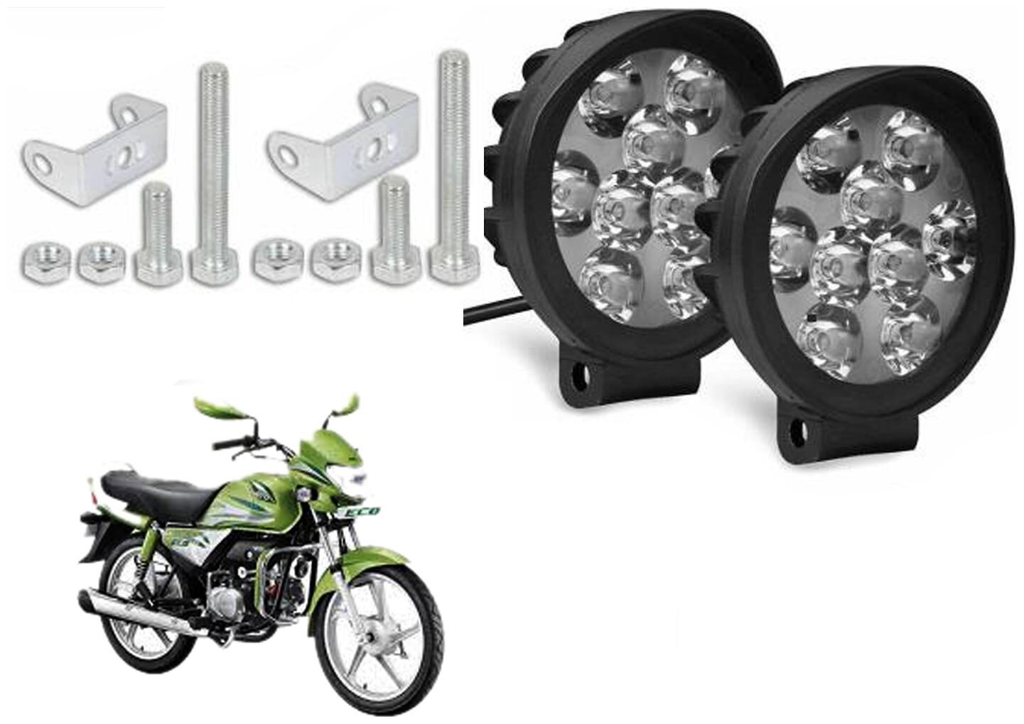 

SHOP4U Waterproof 9 Round Cap LED Fog Light Head Lamp for Hero HF Deluxe Eco (Set of 2 Free On Off Switch)