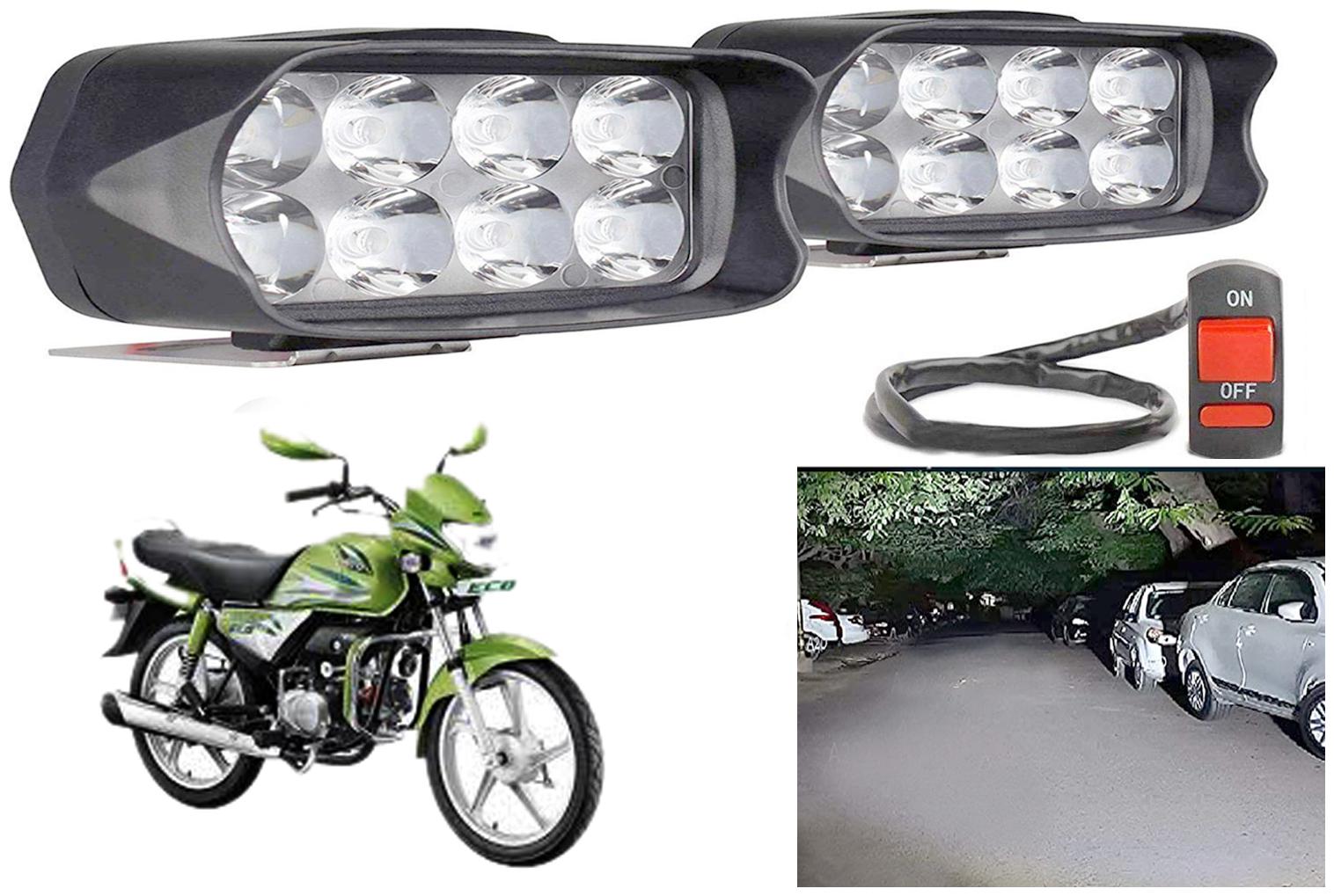 

SHOP4U Waterproof 8 LED Fog Light Head Lamp for Hero HF Deluxe Eco (Set of 2 Free On Off Switch)
