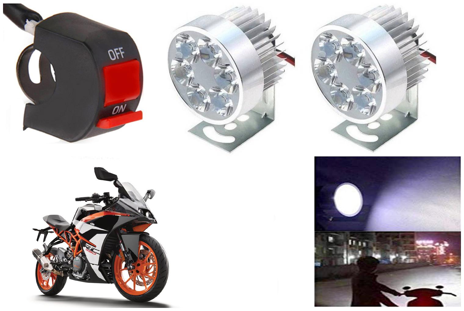 

SHOP4U Waterproof 6 LED Fog Light Head Lamp for KTM RC 390 (Set of 2 Silver Free On Off Switch)