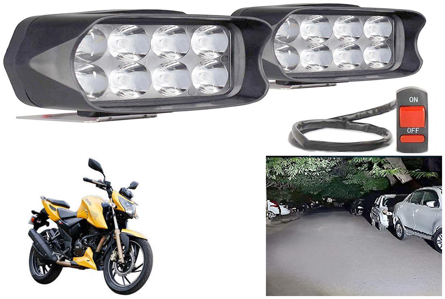 

SHOP4U Waterproof 8 LED Fog Light Head Lamp for TVS Apache RTR 200 4V (Set of 2 Free On Off Switch)
