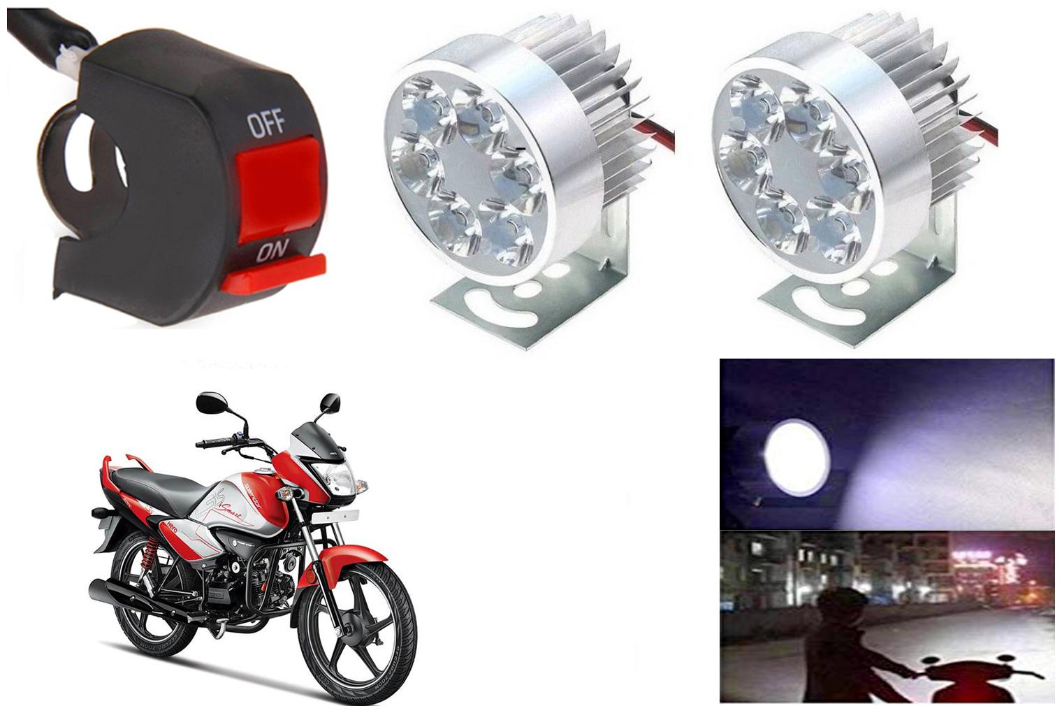 

SHOP4U Waterproof 6 LED Fog Light Head Lamp for Hero Super Splendor I Smart (Set of 2 Silver Free On Off Switch)