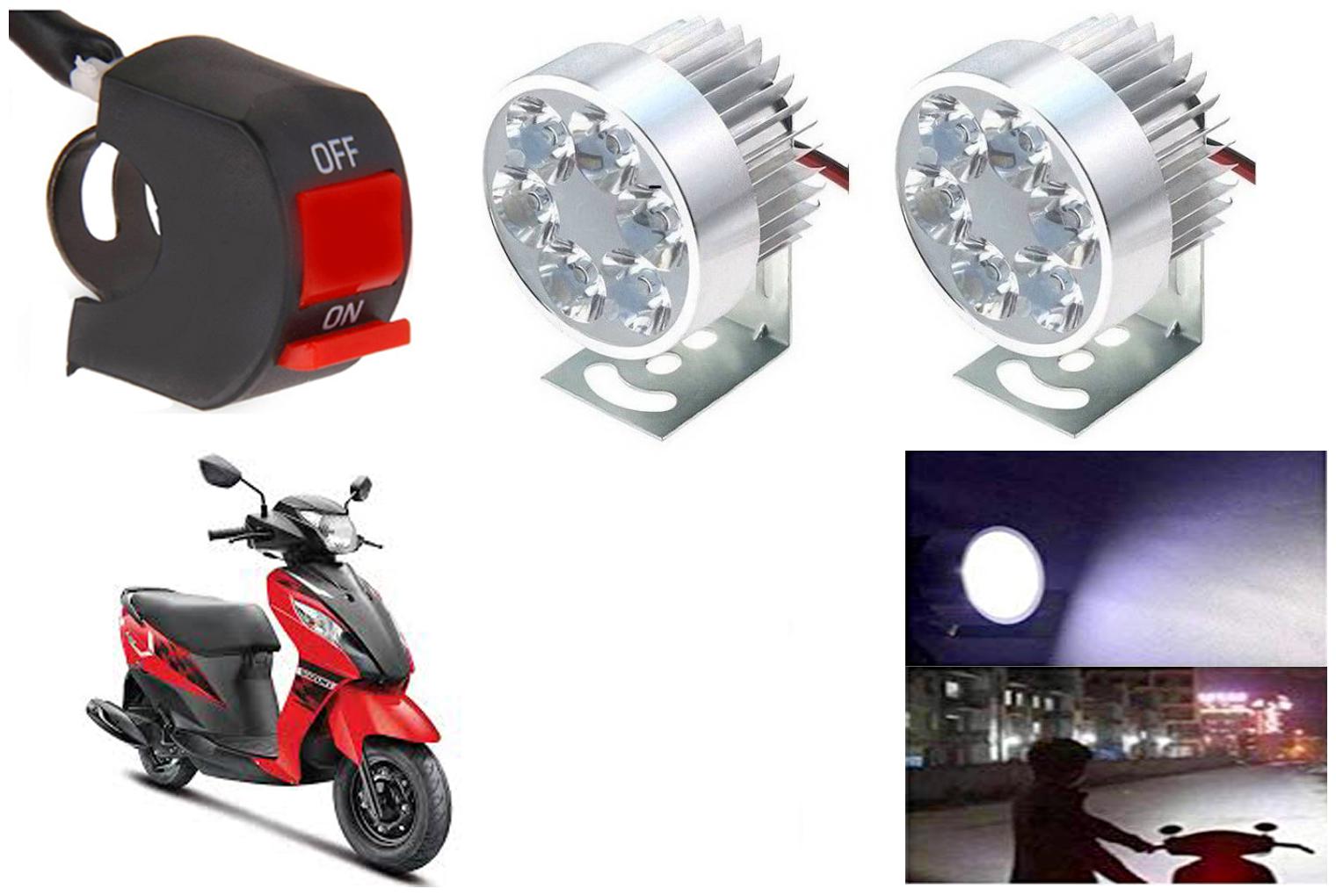 

SHOP4U Waterproof 6 LED Fog Light Head Lamp for Suzuki Let s (Set of 2 Silver Free On Off Switch)