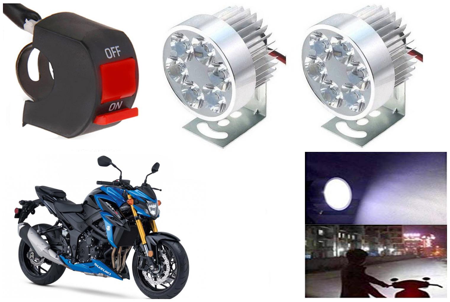

SHOP4U Waterproof 6 LED Fog Light Head Lamp for Suzuki GSX S750 (Set of 2 Silver Free On Off Switch)