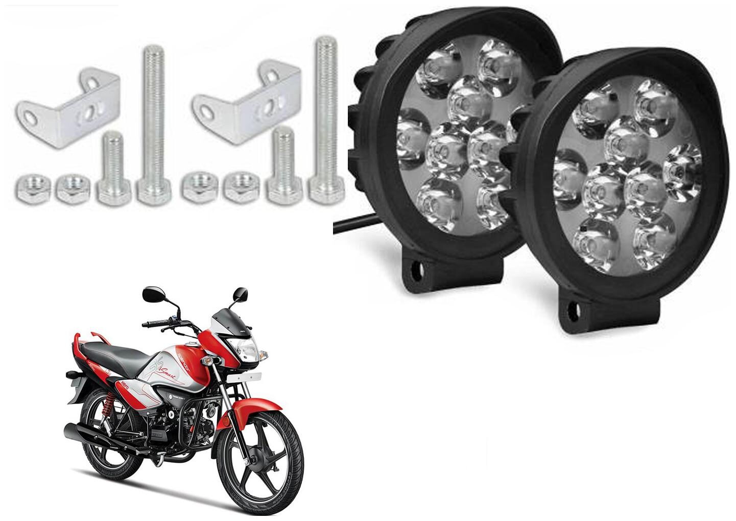 

SHOP4U Waterproof 9 Round Cap LED Fog Light Head Lamp for Hero Super Splendor I Smart (Set of 2 Free On Off Switch)