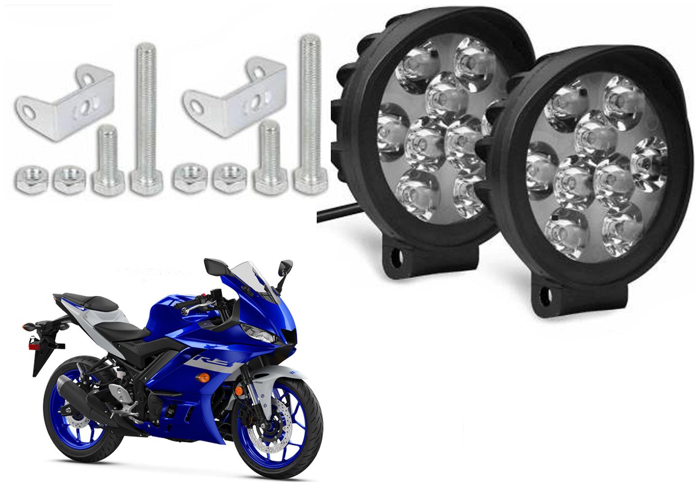 

SHOP4U Waterproof 9 Round Cap LED Fog Light Head Lamp for Yamaha YZF R3 (Set of 2 Free On Off Switch)
