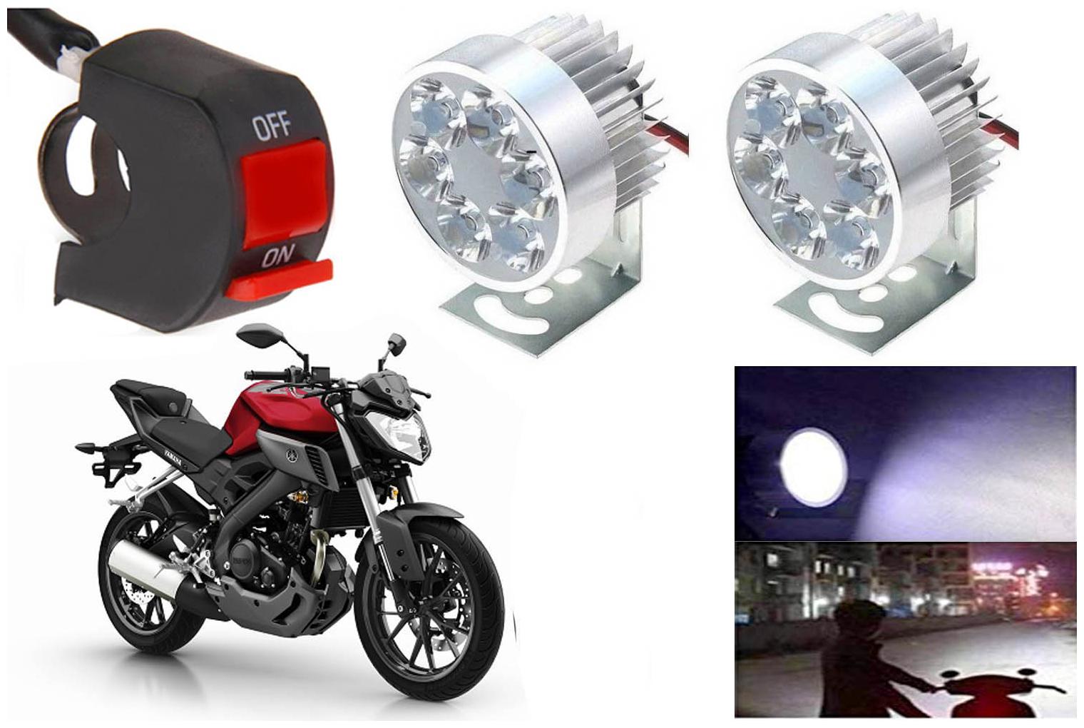 

SHOP4U Waterproof 6 LED Fog Light Head Lamp for YAMAHA MT-03 (Set of 2 Silver Free On Off Switch)