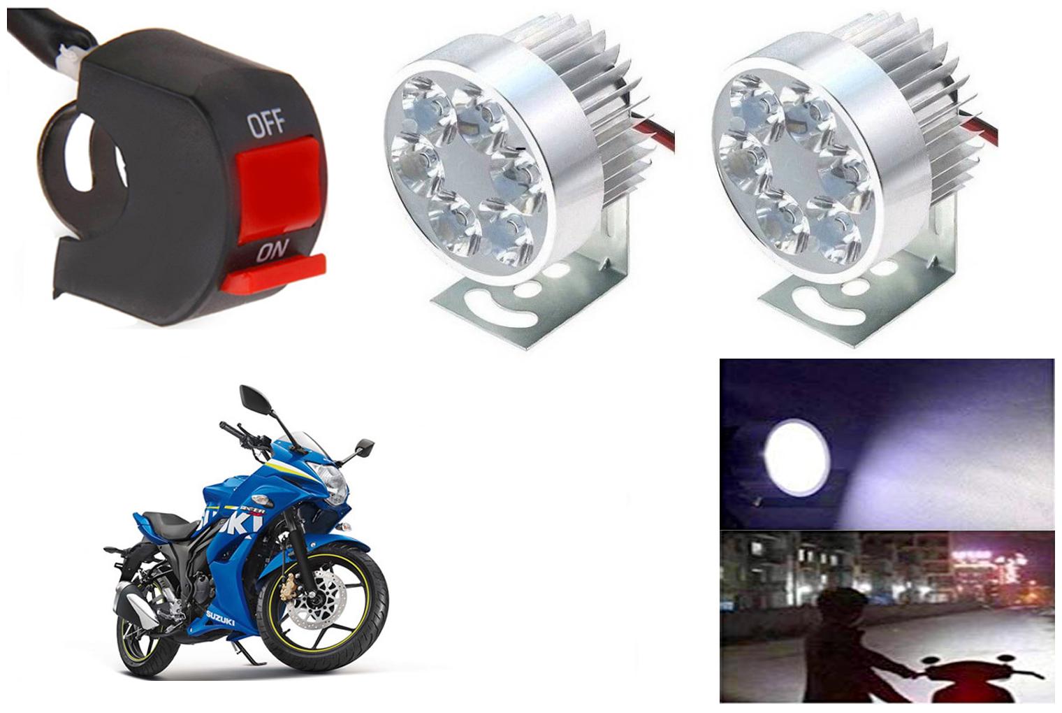 

SHOP4U Waterproof 6 LED Fog Light Head Lamp for Suzuki Gixxer SF (Set of 2 Silver Free On Off Switch)