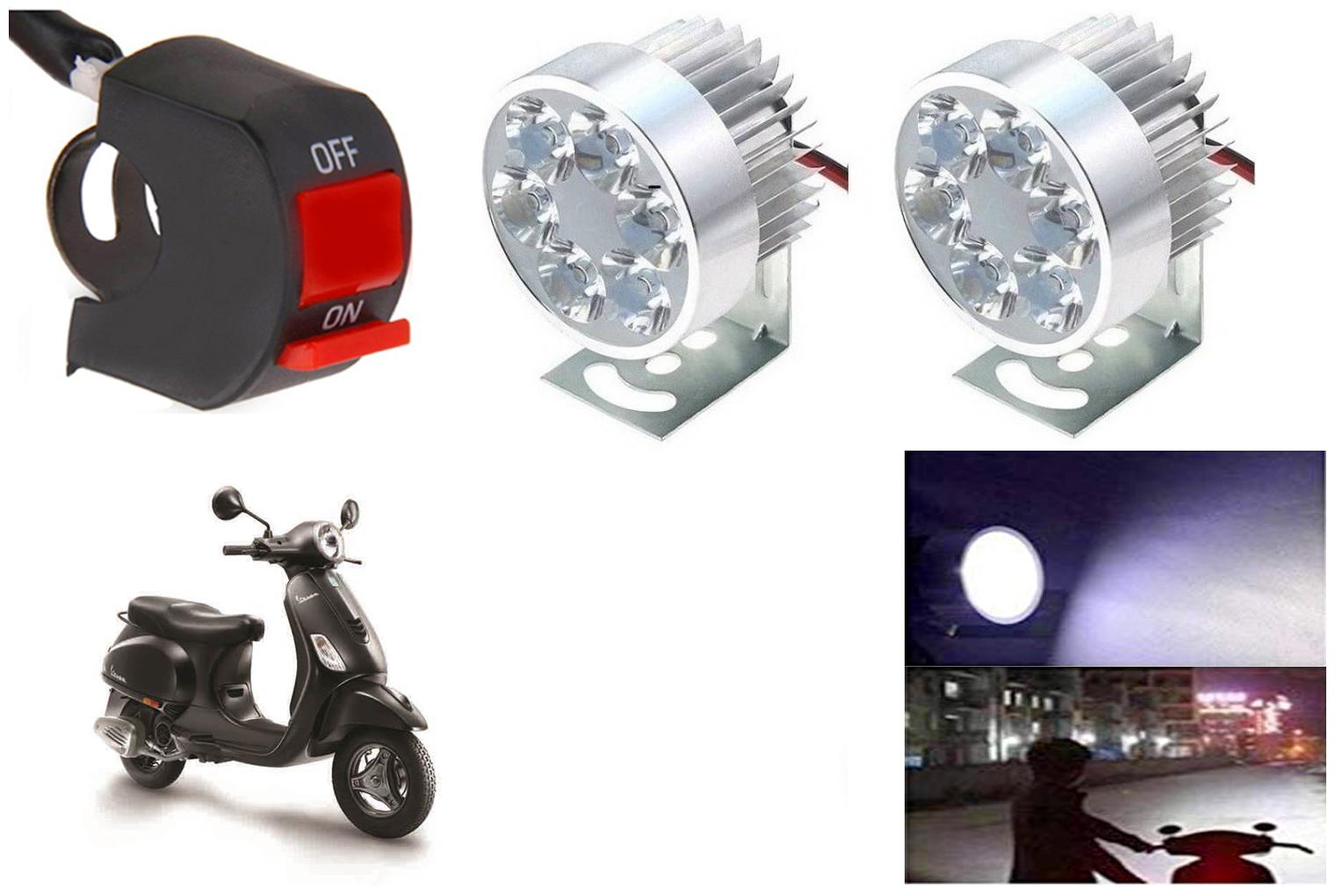 

SHOP4U Waterproof 6 LED Fog Light Head Lamp for Piaggio Vespa Urban Club (Set of 2 Silver Free On Off Switch)
