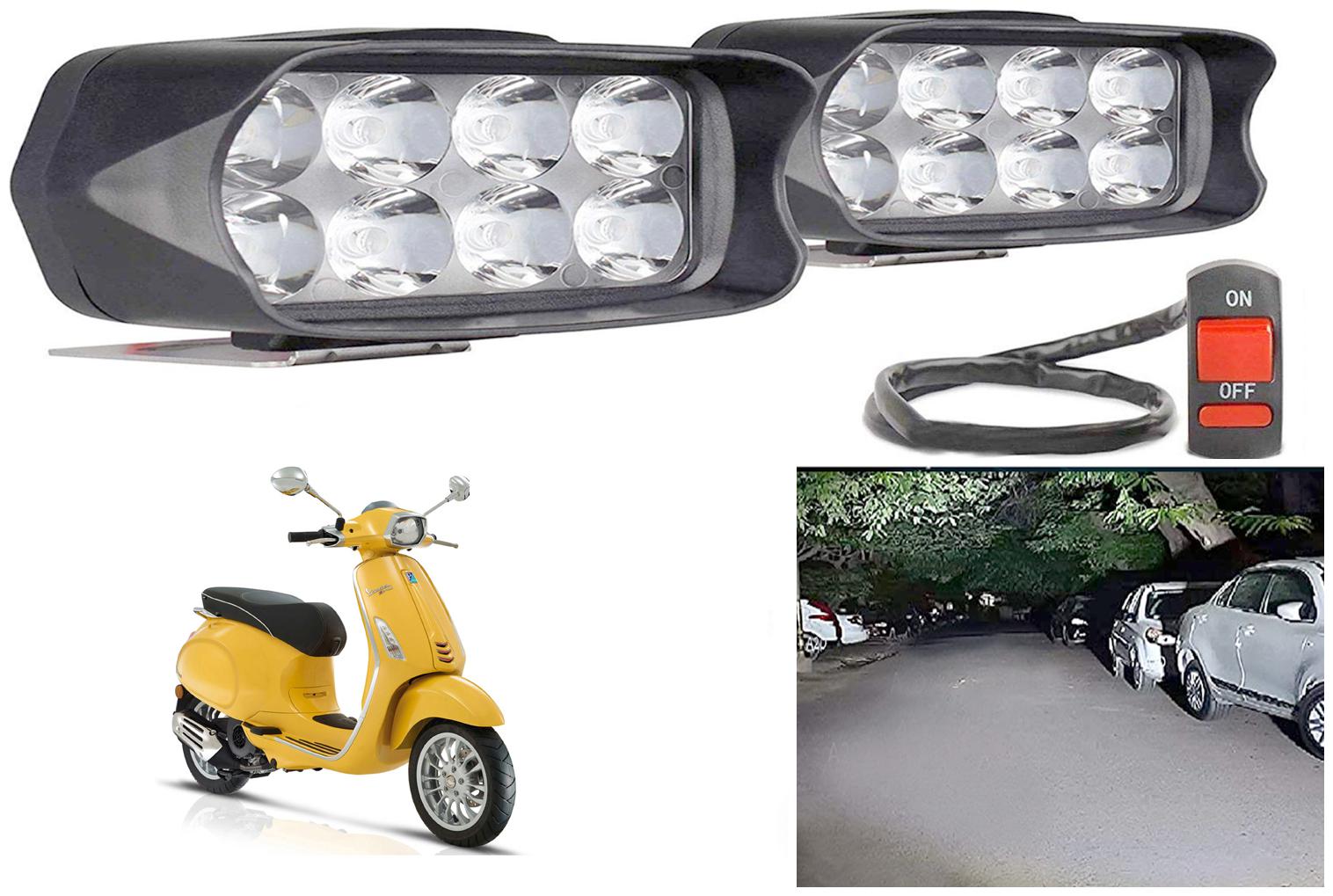 

SHOP4U Waterproof 8 LED Fog Light Head Lamp for Piaggio Vespa Elegante 150 (Set of 2 Free On Off Switch)
