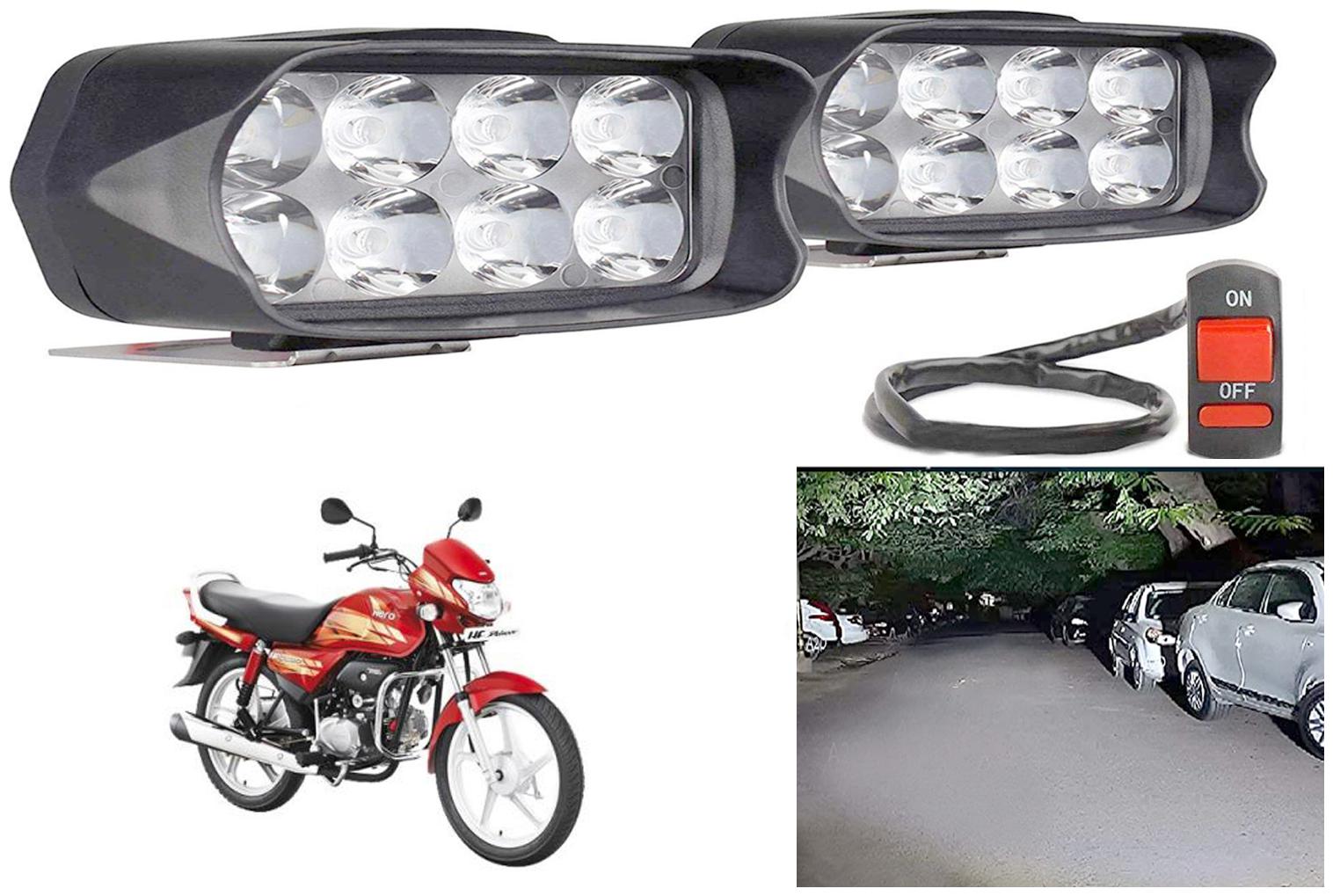 

SHOP4U Waterproof 8 LED Fog Light Head Lamp for Hero HF Deluxe (Set of 2 Free On Off Switch)