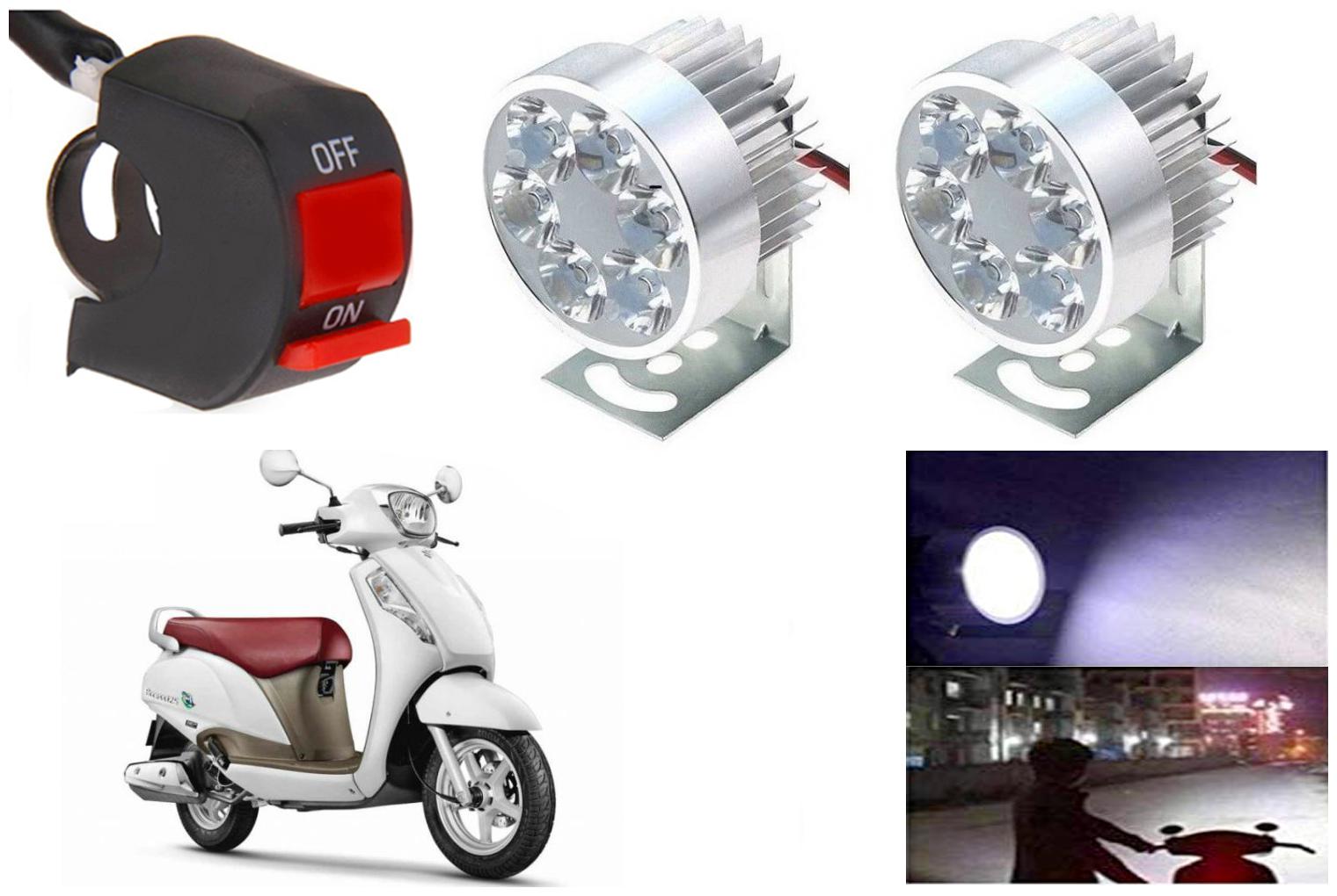 

SHOP4U Waterproof 6 LED Fog Light Head Lamp for Suzuki Access 125 (Set of 2 Silver Free On Off Switch)