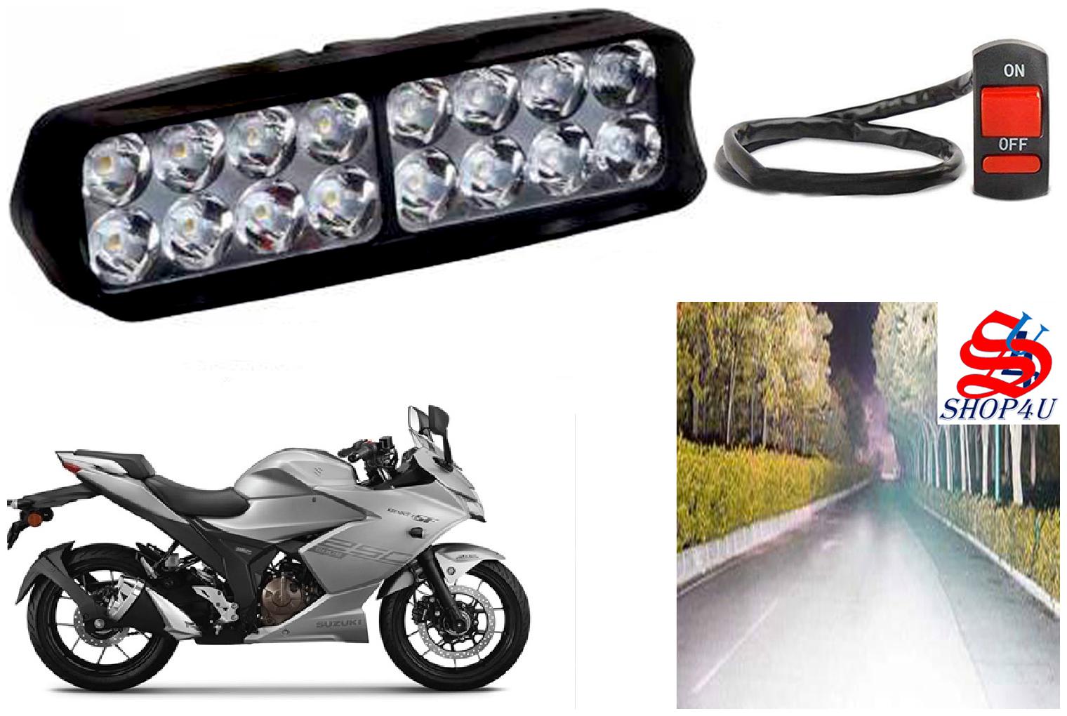 

SHOP4U Waterproof 16 LED Fog Light Head Lamp for Suzuki Gixxer SF 250 (Set of 1 Free On Off Switch)