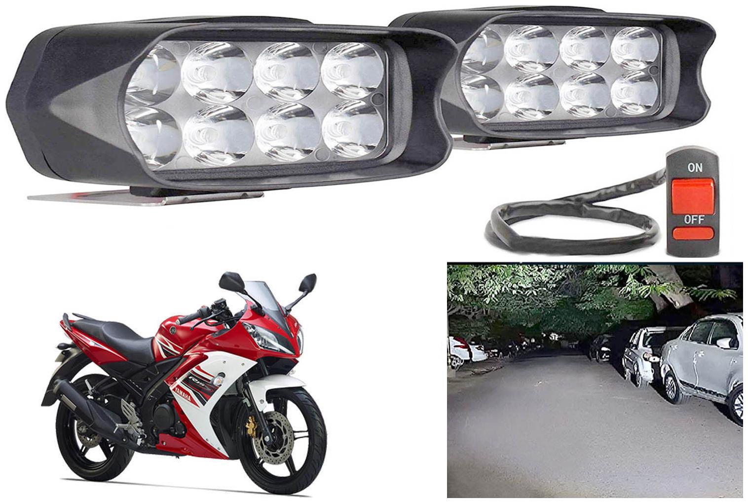 

SHOP4U Waterproof 8 LED Fog Light Head Lamp for Yamaha YZF R15 (Set of 2 Free On Off Switch)
