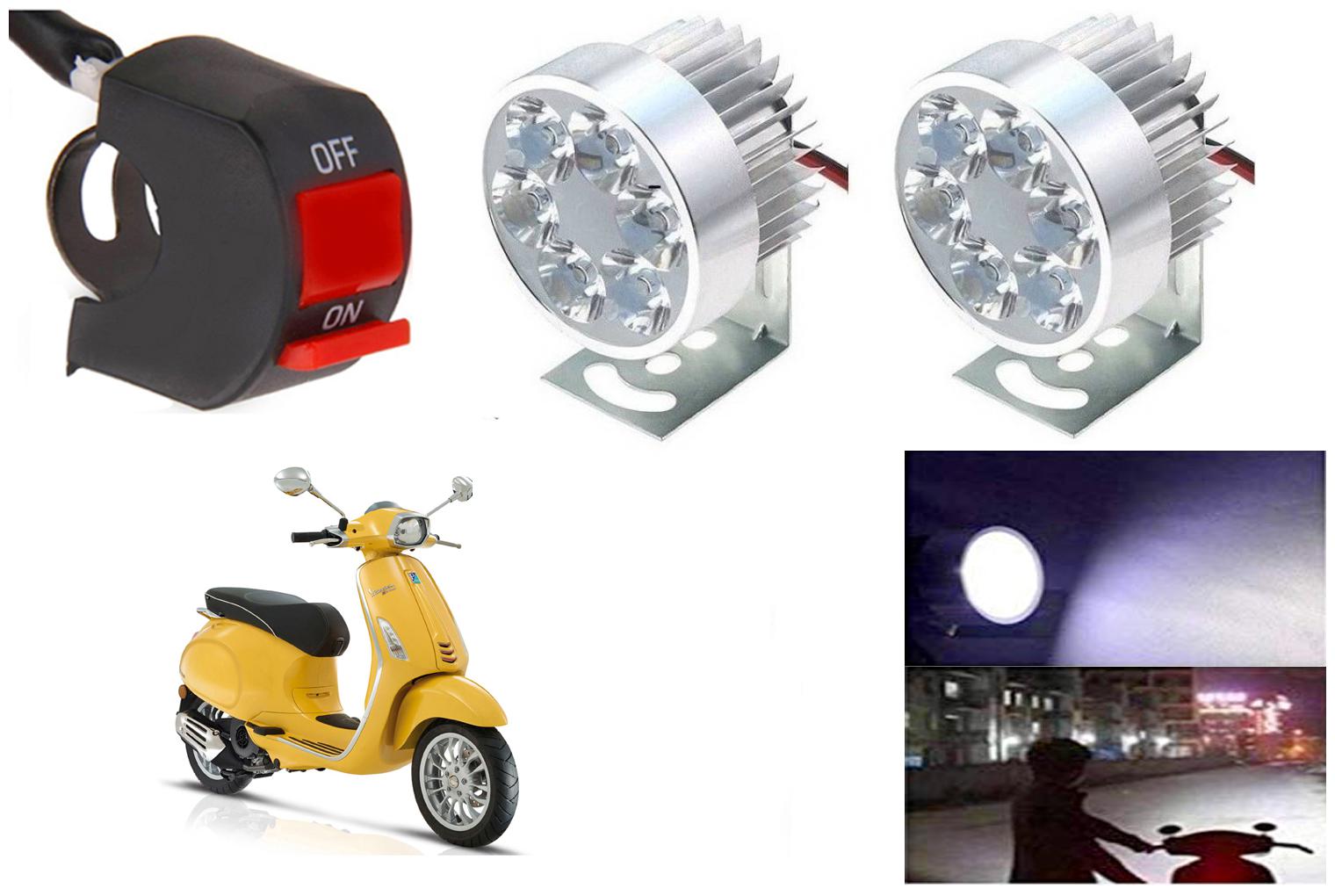 

SHOP4U Waterproof 6 LED Fog Light Head Lamp for Piaggio Vespa Elegante 150 (Set of 2 Silver Free On Off Switch)