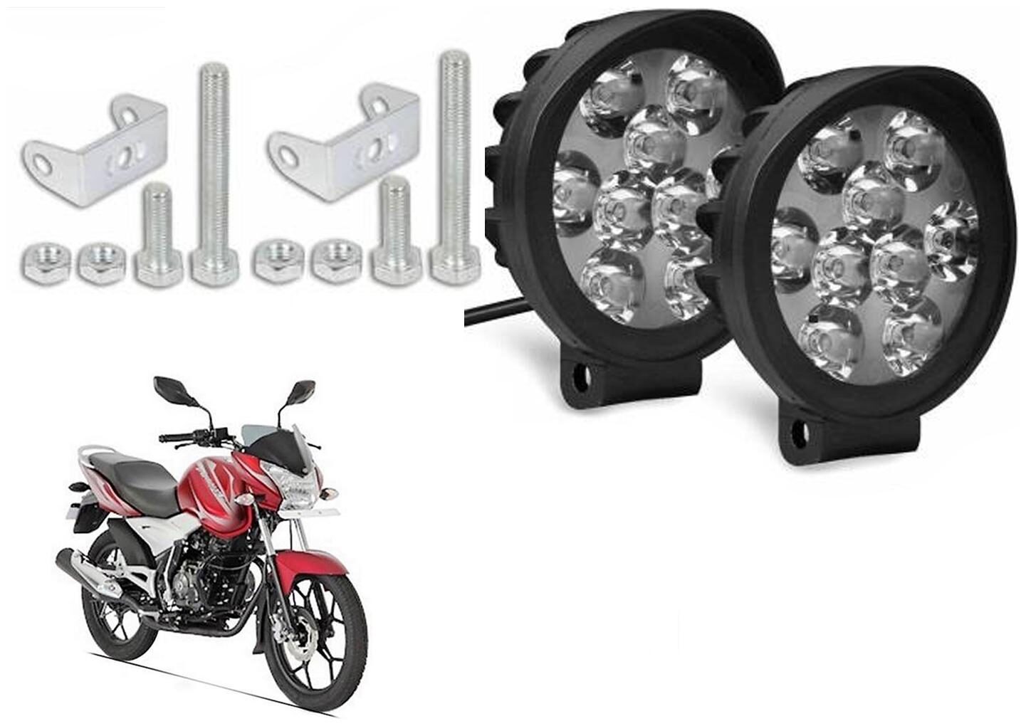 

SHOP4U Waterproof 9 Round Cap LED Fog Light Head Lamp for Bajaj Discover 125ST (Set of 2 Free On Off Switch)
