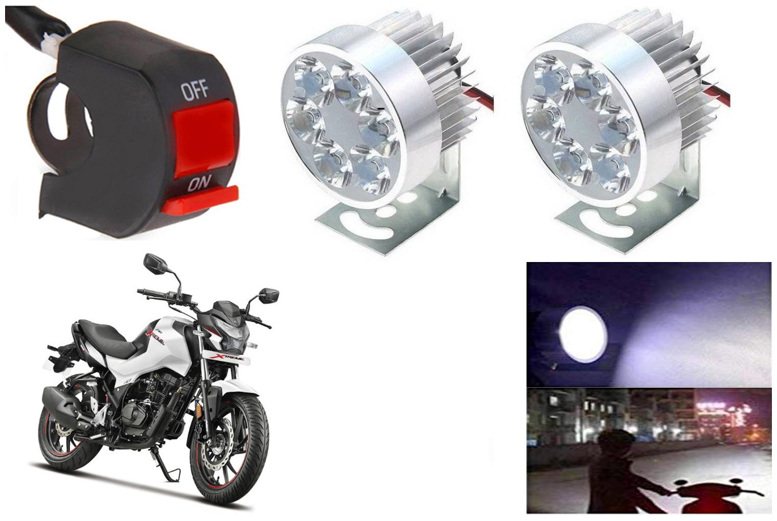 

SHOP4U Waterproof 6 LED Fog Light Head Lamp for Hero Xtreme 160R (Set of 2 Silver Free On Off Switch)