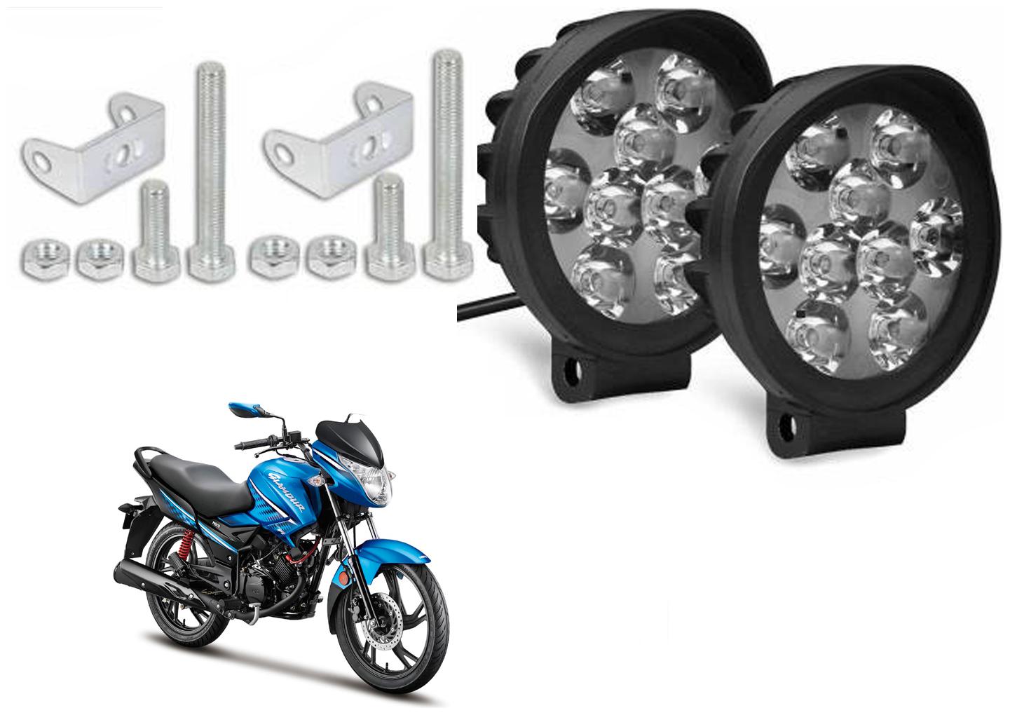 

SHOP4U Waterproof 9 Round Cap LED Fog Light Head Lamp for Hero Glamour (Set of 2 Free On Off Switch)