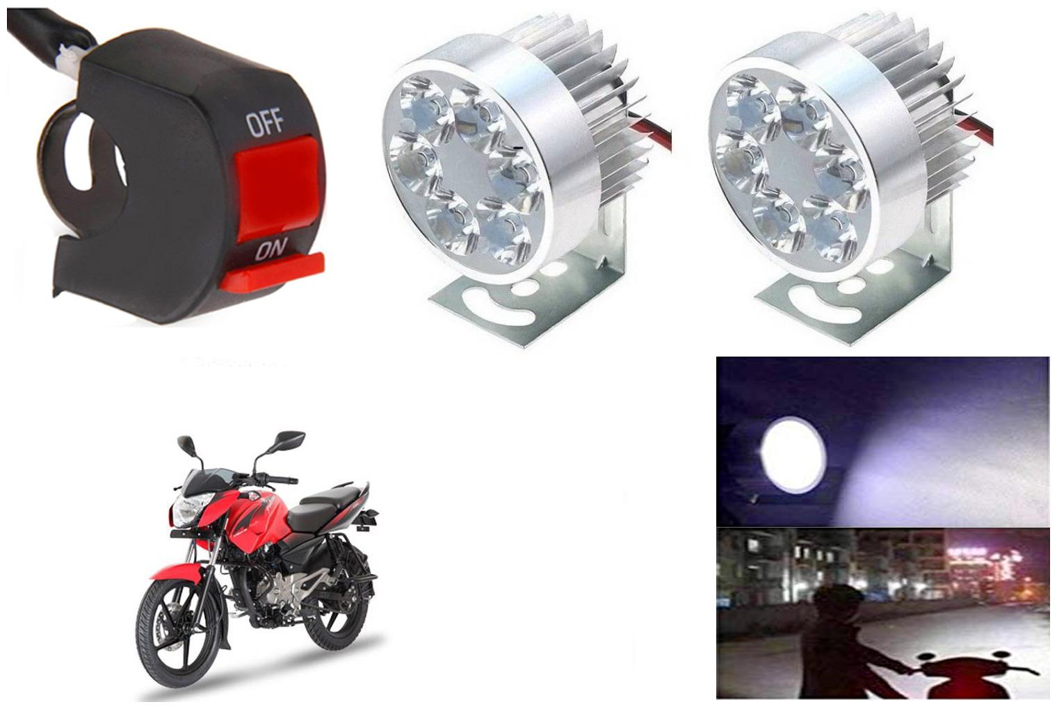 

SHOP4U Waterproof 6 LED Fog Light Head Lamp for Bajaj Pulsar 135LS (Set of 2 Silver Free On Off Switch)